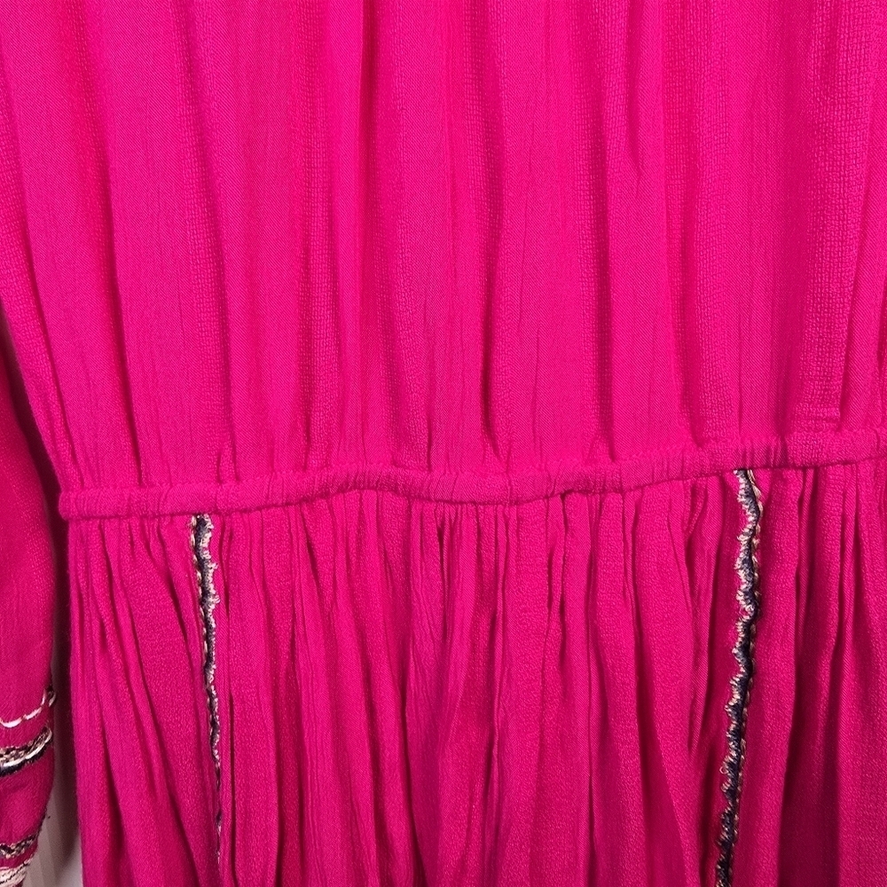 FREE PEOPLE Women's Delilah Embroidered Wrap Mini Dress In Hot Pink Boho Size M - Picture 15 of 16
